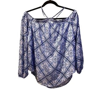 Tart | Off the Shoulder Blouse | Blue Pattern | Sheer with Lining